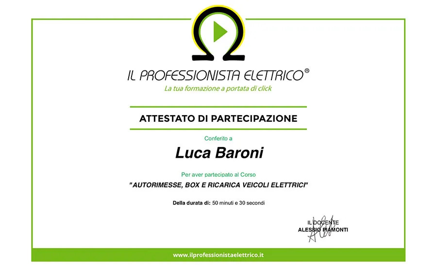 Certificato Autorimesse, box e ricarica veicoli elettrici